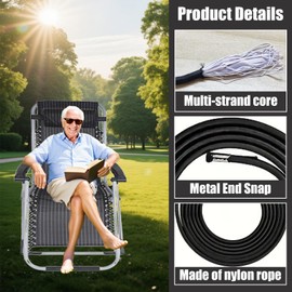 Zero Gravity Chair Replacement Cord Kit – 4-Pack Black Elastic Repair Laces, Heavy-Duty Bungee Cords for Lounge Chairs, Folding Chairs, Recliners, Garden and Patio Use, Long and Short Sizes