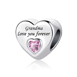 KunBead Jewelry Grandma Love Nana Grandmother Heart Pink Bead Charms for Bracelets Gift from Granddaughter
