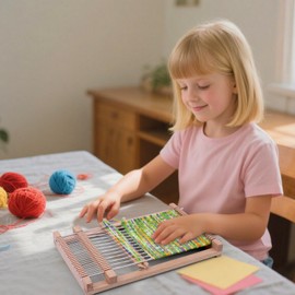 Homgaty Children's Loom Frame, Wooden Weaving for Children from 4 5 6 78 Years, A Perfect School Loom for Students and Beginners, Contains Enough Yarn for Knitting
