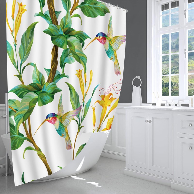 LIVETTY Shower Curtain180x180cm, Waterproof Polyester Fabric Bath Curtain With 12