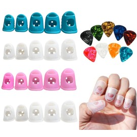 Guitar Finger Sack - Anti-Slip Finger Tip Protector | 20 Pack Colorful Guitar Picks | Protective Finger Tips Cover for Practice Performance (20pcs + 10pcs Guitar Picks)