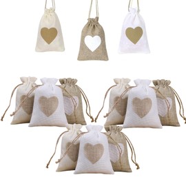 Maple Plentiful Pack of 30 Jute Bags Small Fabric Bags 10 x 8 cm Jute Bags Gift Bags with Heart Small Linen Bag Fabric Bags for Birthday Wedding Promotional Gifts Soaps
