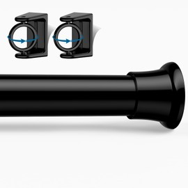 AIZESI 1PCS Spring Tension Curtain Rods 24 to 46 Inch Black Tension Rod Spring Curtains Rod Short Curtain Rods Tension Adjustable Curtain Rods for Kitchen, (With One Set Rod Holder)