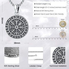 Eusense Viking Jewellery Viking Necklace Gifts 925 Silver Amulet Nordic Mythology Pendant Gift for Men Women Men Mother's Day Father's Day, Sterling Silver