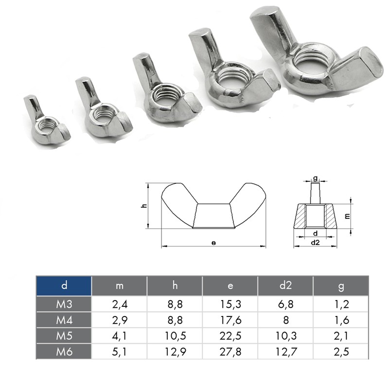 M6 Wing Nuts Marine Grade in A4 Stainless Steel 316