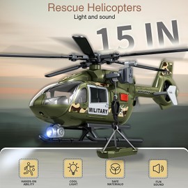 XUEXUE Green Military Toy with Large Helicopter, Army Toy with Lights and Sounds, Birthday Gift for 2 3 4 5 Year Old Boys and Girls. (Military Helicopter)