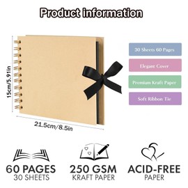 Photo Album Scrapbook - 60 Page 21.5×15cm Brown Kraft Paper DIY Memory Book, Perfect for Writing, Drawing, and Storing Memories (Brown)