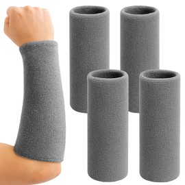 4 Pcs 9.84 Inch Extra Long Wristbands Sweatbands Arm Sweat Bands Football Tennis Volleyball Basketball Bulk Elastic Wrist Sweatbands for Men Women Gymnastics Workout Running Outdoor Activity (Gray)