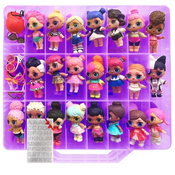HOME4 LOL Double Sided Storage Container - No BPA - Organizer Case - 48 Compartments - Compatible with Dolls LOL lils, Pets, Surprise Tiny Toys, Shopkins, Accessories, Beads, Crafts (Purple)