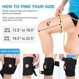 AVIDDA Knee Support with Open-Patella Design for Joint Pain, Sports, Injury Rehabilitation, Adjustable Knee Brace for Men Woman with 3 Straps, for Knee Circumference 1Pair Black(12.5" to 18.5")