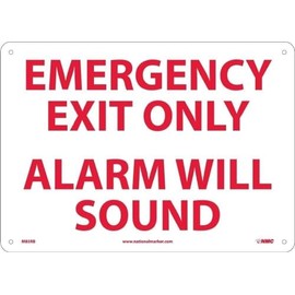 National Marker Notice Signs; Emergency Exit Only Alarm Will Sound, 10X14, Rigid Plastic (M85RB)