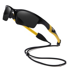 DUCO Toddler Kids Sunglasses for Boys Girls Sports Sunglasses Baseball Polarised Sunglasses for Age 4-7 Small to Medium K014, black frame yellow temple