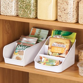 iDesign Linus Küchen Organizer, Aufbewahrungsbox aus Kunststoff mit drei Fächern für Verpackungen und Gewürze, weiß