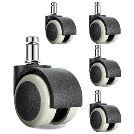 Set of 5 chair casters, chair replacement casters, silent polyurethane casters, suitable for floors such as wood and tiles, insertion type OA chair casters (gray, kinchu cord)