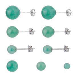 SUPERFINDINGS 3 Pairs 3 Styles Dark Green Jade Earrings Real Jade Stud Earrings Natural Green Jades Earrings Round Stud Earrings with 925 Sterling Silver Pins for Women and Girls