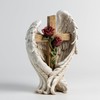ShineOnAngel 12" Angel Wings Embracing Cross and Rose Garden Statue