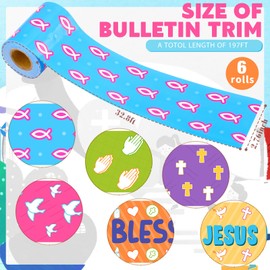Fuyoooo 6 Rolls 197 Ft Christian Jesus Bulletin Board Borders Sunday School Classroom Decorations Religious Jesus Loves Me Border Trim Elementary Kindergarten Preschool Church Chalkboard Wall Decor
