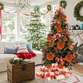 Funzhan 10pcs Flocked Orange Balls Handmade Velvet Hanging Shatterproof mixed Size Ornament Decoration Delicate Christmas Tree Photography Props