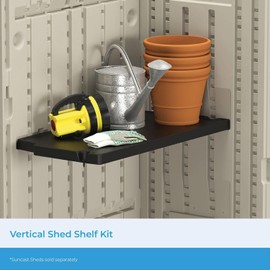 Plexon Vertical Shed Shelf Kit, Space-Saving Shelf for Vertical Outdoor Storage Sheds, 27.75" W x 14.5" D x 1.25" H, Black