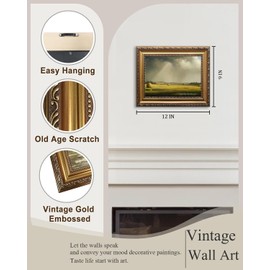 AGOLINE Vintage Gold Frame Canvas Wall Art-Golden fields Classical Wall Decor Pictures for Living Room Bedroom kitchen Wall Art Canvas Prints,9"x12"