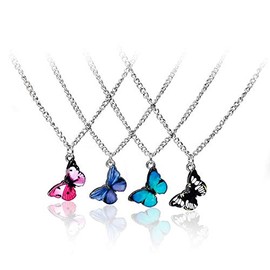 Pingyongchang 4pcs Cute Colorful Butterfly Stainless Steel Necklace Long Chain Pendant Jewelry for Women Man