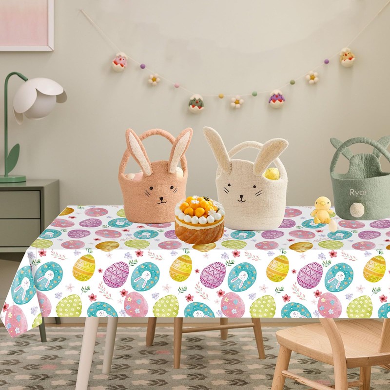 Easter Table Cloth, Easter Eggs Tablecloth, Plastic Waterproof White Eggs