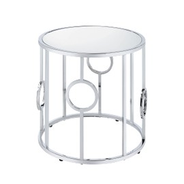 Furniture of America Keenan Luxury Glam Round Mirror Top 23 in. End Table with Decorative Base for Living Room, Bedroom, Chrome