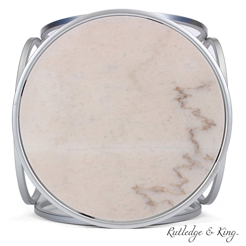 Round End Table - Silver End Table with Marble Top