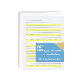 (2 Pack) Write Beginner Paper Level 1 Paper Writing Paper with Lines and Yellow Highlighted Practice Writing Paper for Kids Proper Letter Positioning, 100gsm Paper, 11 x 8.5'', Total 200 Sheets