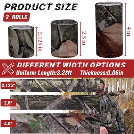 Camo Silencing Tape, 2 Rolls Camouflage Self Adhesive Tape Silencing Protective Fabric Strip Wrap Stick for Quieting Outdoor Metal Hunting Camouflage Gear and Accessories,2.125" x 3.2ft L
