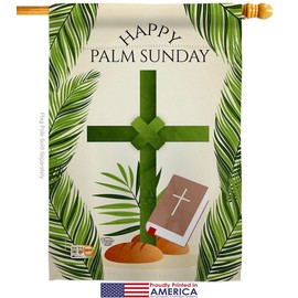 Happy Palm Sunday House Flag Dowel Set Religious Faith Hope Grace Peace Dove Christian Religion Easter Small Decorative Gift Yard Banner Made In USA 28 X 40