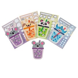 4 3/4" x 6 1/2" Make-a-Character Boba Tea Animal Sticker Sheets - 12 Pc.