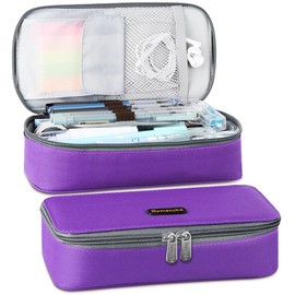 Homecube Pencil Case Large Capacity Storage Oxford Cloth Bag Pouch Marker Stationery Organizer Holder with Zipper for School & Office - 9.06x4.72x2.56 inches Purple