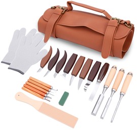 20Pcs Wood Carving Kit, with PU Storage Bag, Wood Carving Tools, Wood Whittling Kit for DIY Beginners