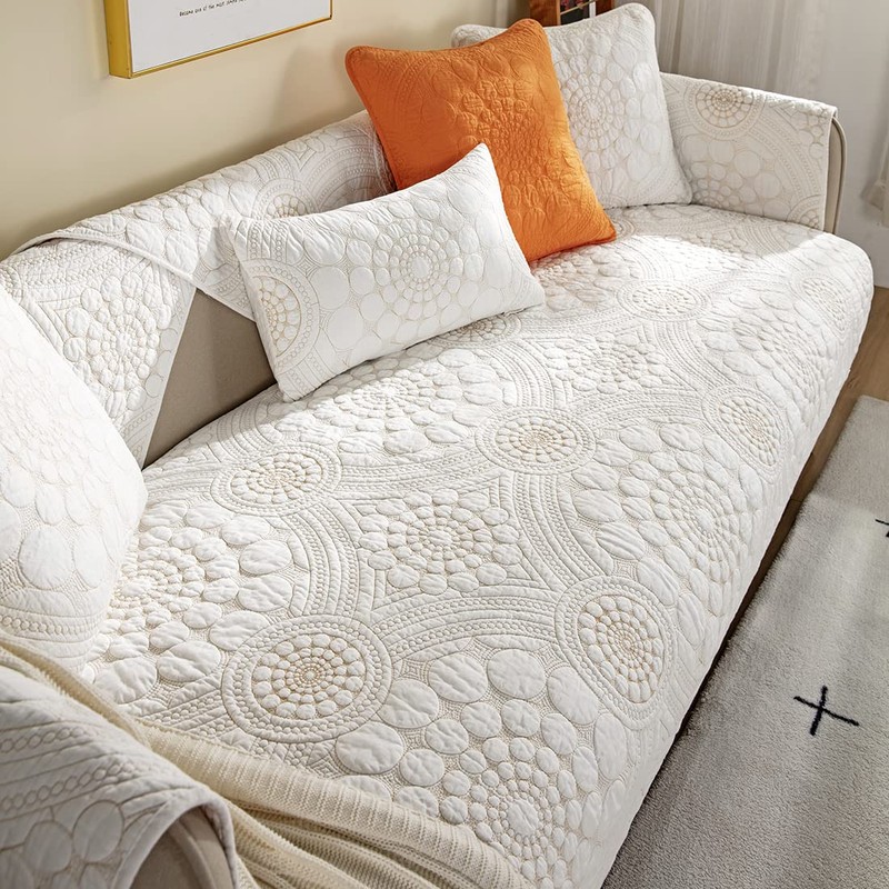 vctops Boho Circle Embroidery Couch Sofa Cover Solid Color Cotton