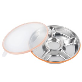 Stainless Steel 5 Compartment 10-inch 60 oz Covered Veggie Tray with Divider - Perfect for Parties, Picnics, and Salad - Snack Container with Dip Compartment (PP Material Cover)