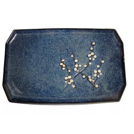 Miya Porcelain Blue Plum Namako Blossoms Sushi Plates  8.75" Set of 4