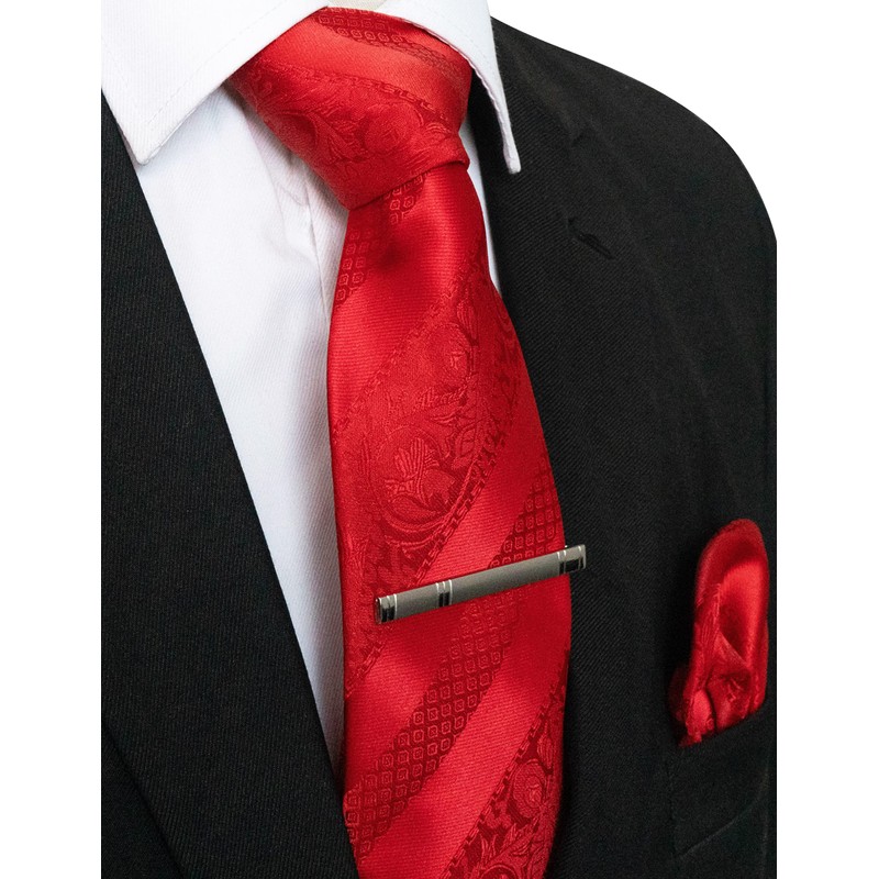 JEMYGINS Mens Mixed Roses Striped Tie Set Including Tie Clip