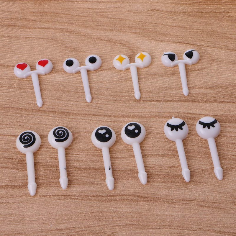 MEELYHOME 10Pcs Cartoon Eye Fruit Fork Toothpick Tableware Bento Lunch