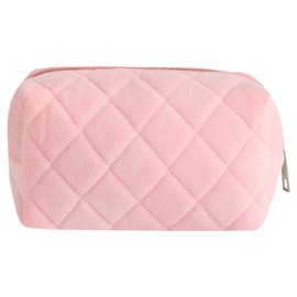 LYDZTION Check Plush Makeup Bag Cosmetic Bag for Women,Zipper Large Solid Color Travel Toiletry Bag Travel Make Up Toiletry Bag Washing Pouch,Pink