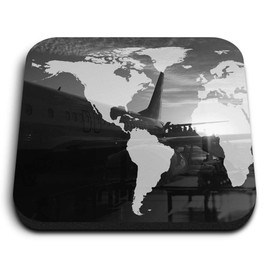 1 x Square MDF Fridge Magnet - Traveling World Map Airport Lounge 37643