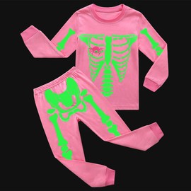 RKOIAN Little Boys Girls' Pajamas Sets Glow in The Dark Toddler Pjs Cotton Kids Sleepwear (7 Years, Pink/Skeleton)