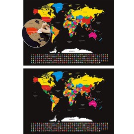 infactory World Map Canvas: Set of 2 XXL World Map with Countries and Flags to Scratch Off, 82 x 59 cm (World Map Poster in German, World Map Poster XXL, Country Flag)