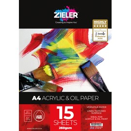 Acrylic & Oil Painting Pad - 300gsm, 15 Sheets - by Zieler™ Linen Textured Surface & Acid Free. Ideal for Acrylic & Oil Painting. (A4)