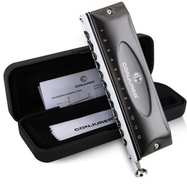 Conjurer Chromatic Harmonica in C Major, 12-Hole Harp Professional Instrument, Harmonica for Beginners, Advanced, Excellent Sound with High-Quality Brass Reeds, 1248J C Major, Black
