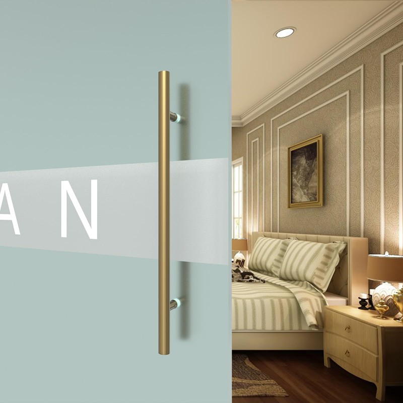 LVYIHAN Titanium Gold Round Barn Door Handles 12"/16"/18"/24"/36"/48"/59'', Pull Push