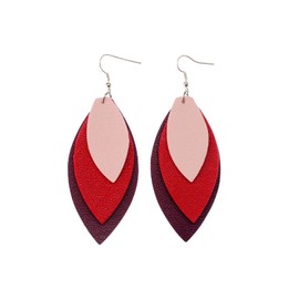 Miniblings Faux Leather Leaf Earrings Pendant Leaves Feather Natural Tri-Colour Autumn Red Handmade Fashion Jewellery I Earrings Silver Plated, Faux Leather