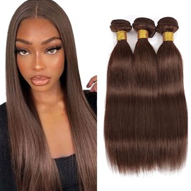Chocolate Brown Bundle Color #4 Straight Human Hair Bundles Peruvian Dark Brown Bundles Human Hair Weave 16 18 20 Inch Color #4 Straight Bundle