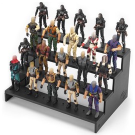 3.75 inch Action Figure Risers Stand, VINTAGE (1977-1985) Star was/ Gijeo Figure Display Stands with Flexible Pegs, Toy Support Base Holder Accessories for 1/18 Scale Figures, 4 Tiers, Black
