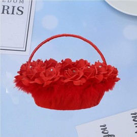 Flower Girl Basket Petal Basket Wedding Ceremony Basket Romantic Wedding Flower Basket Ceremony Banquet Decoration - Red